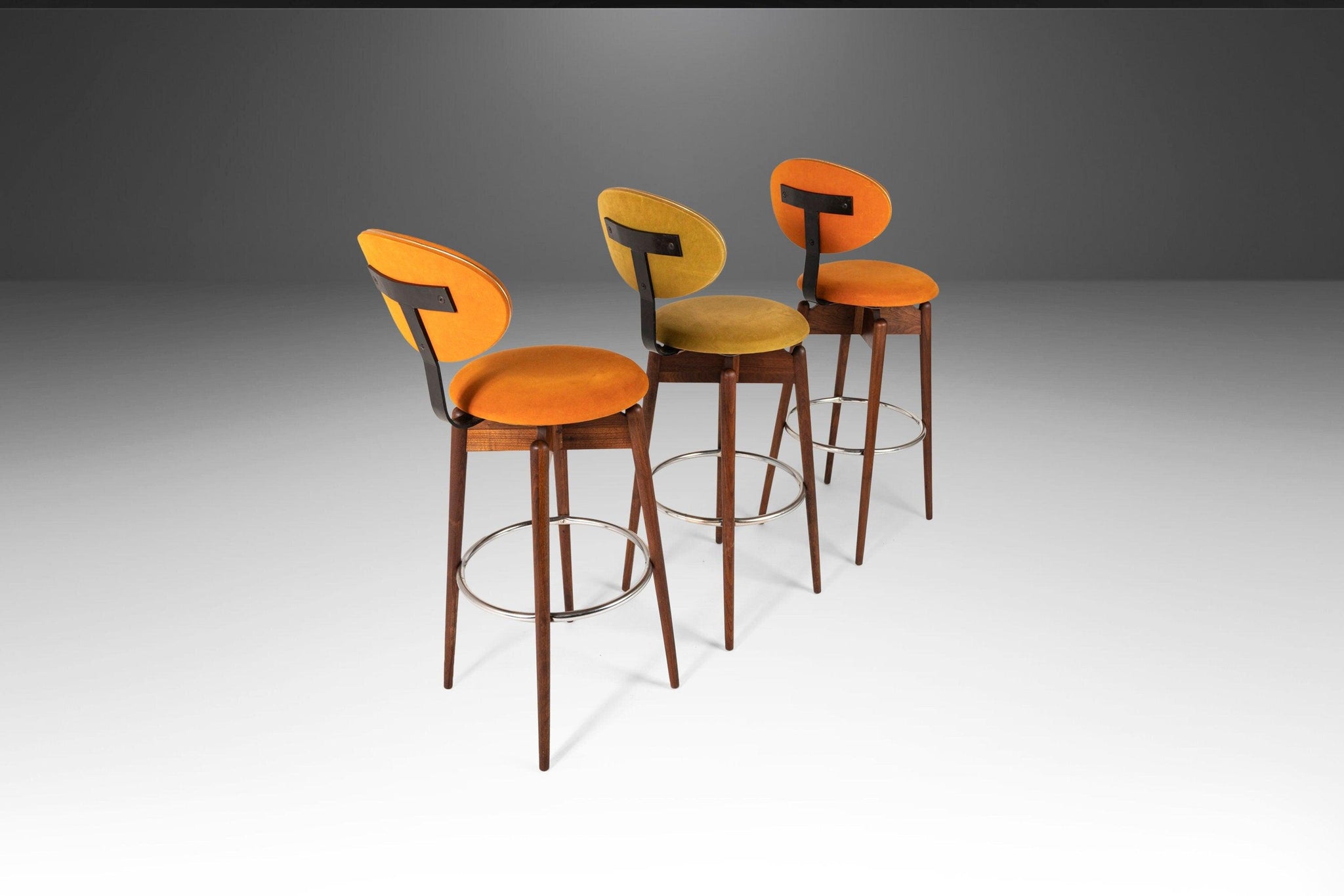 Set of Three 3 MCM Multi Colored Barstools by Hugo Frandsen for Spot