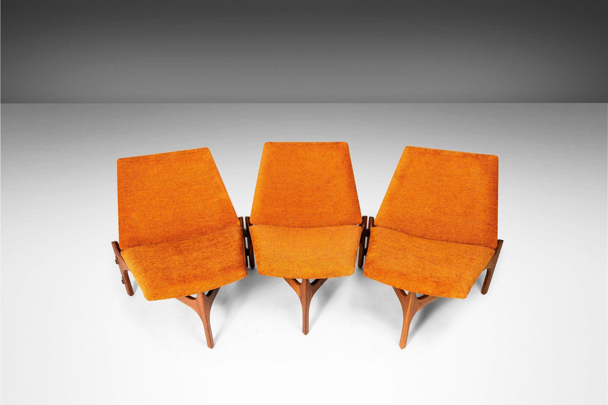 Set of Three ( 3 ) Triangular Low Profile Chairs / Bench in Walnut by