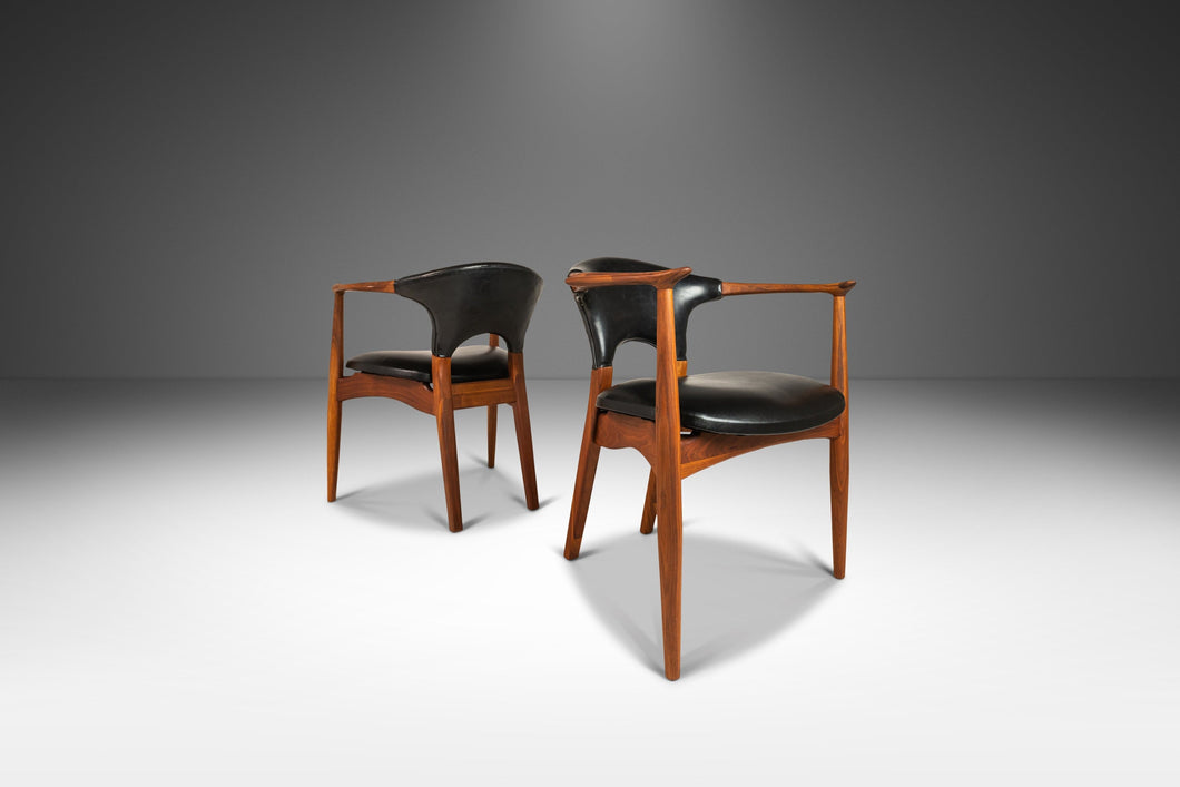 Set of Two (2) Angular Danish Mid Century Modern Armchairs in Solid Walnut, Denmark, c. 1960's-ABT Modern