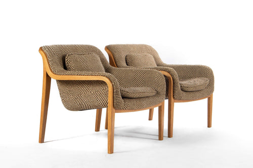 Set of Two (2 ) Bentwood Lounge Chairs by Bill Stephens for Knoll in Original Fabric-ABT Modern