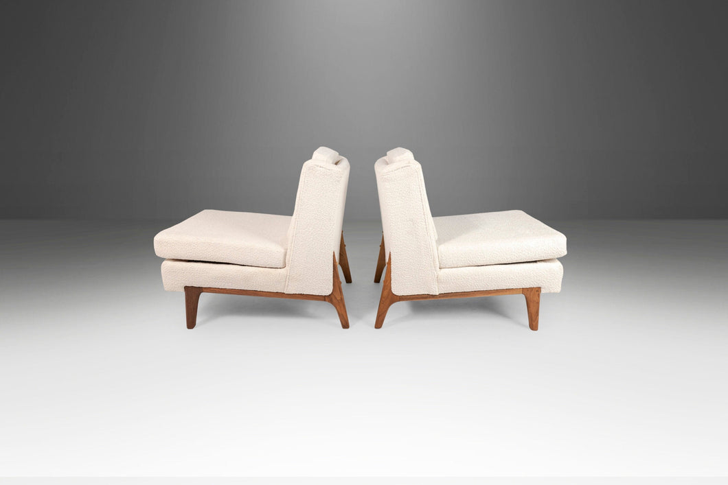 Set of Two (2) Bespoke Slipper Chairs After Edward Wormley in Newly Upholstered Boucle, USA, c. 1960's-ABT Modern