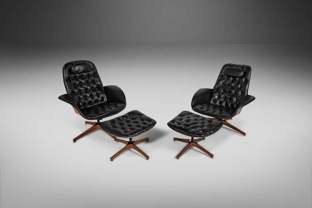 Set of Two (2) Complimentary Lounge Chairs and Ottomans by George Mulhauser for Plycraft, USA, c. 1960's-ABT Modern