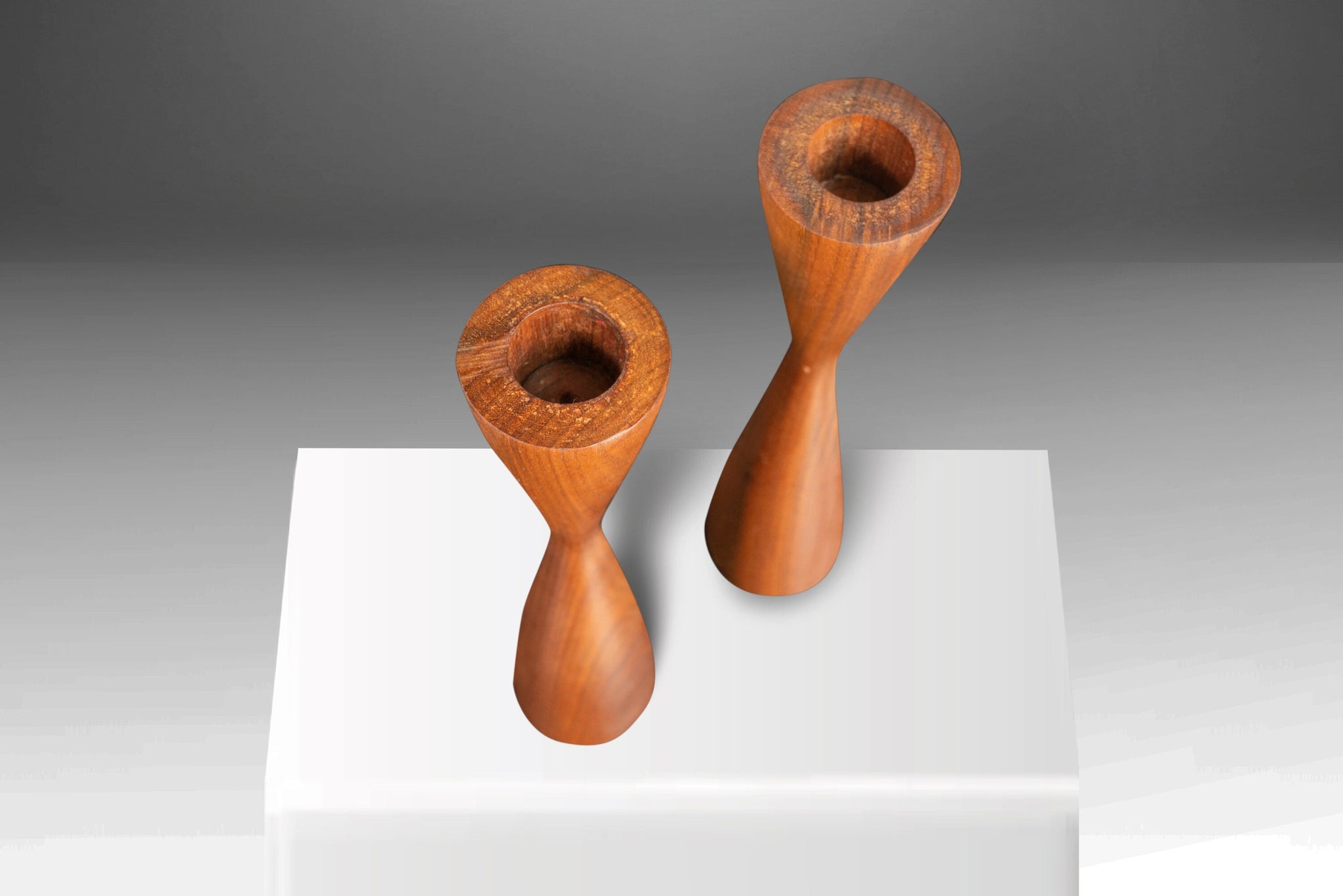 Set of Two (2) Danish Mid Century Modern Candlestick Holders in Walnut