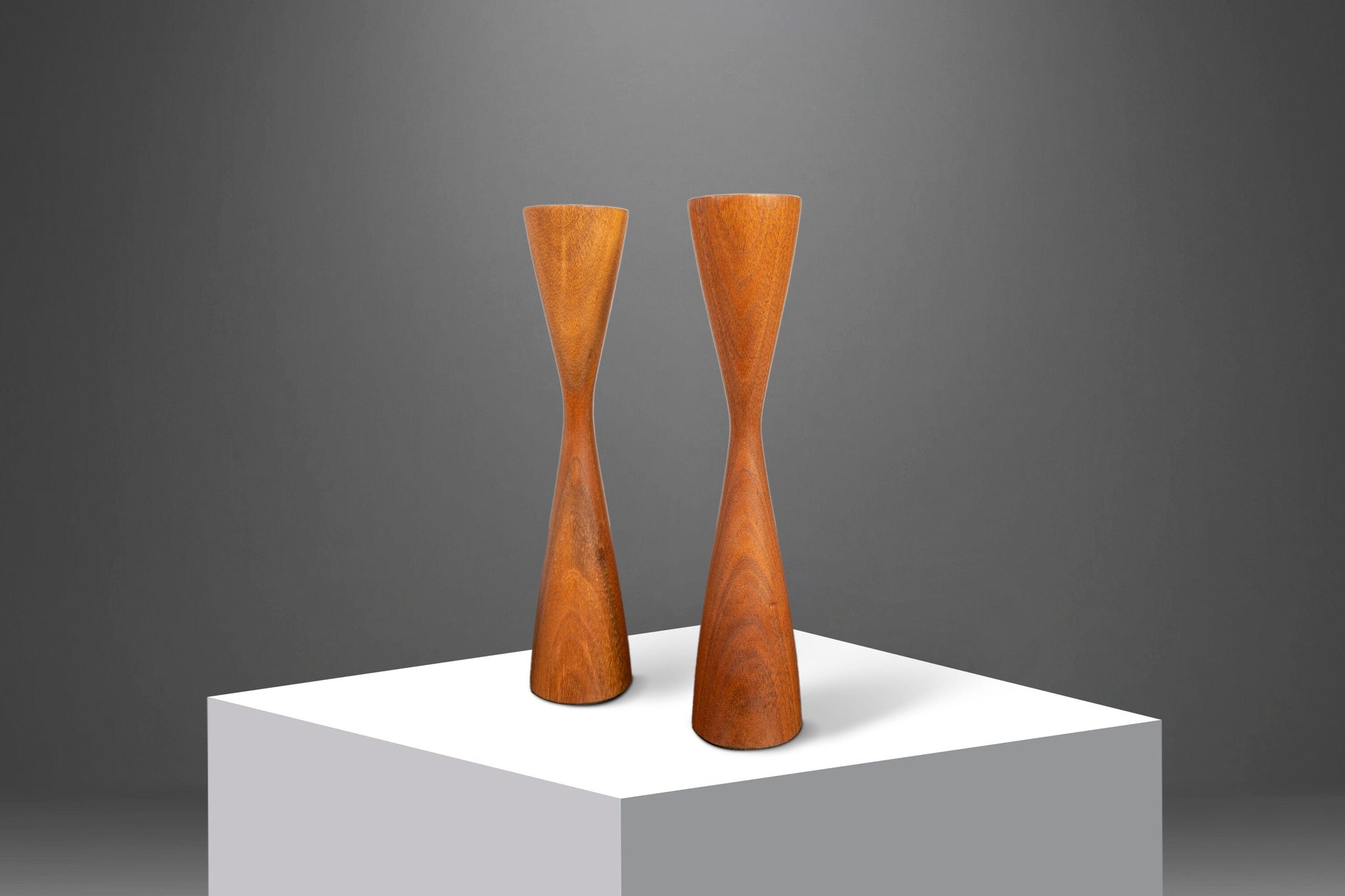 Set of Two (2) Danish Mid Century Modern Candlestick Holders in Walnut