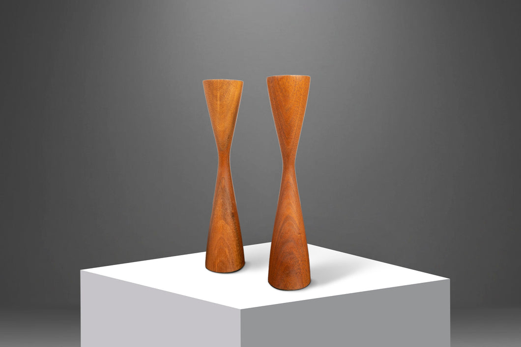 Set of Two (2) Danish Mid Century Modern Candlestick Holders in Walnut by Rude Osolnik, Denmark, c. 1960s-ABT Modern