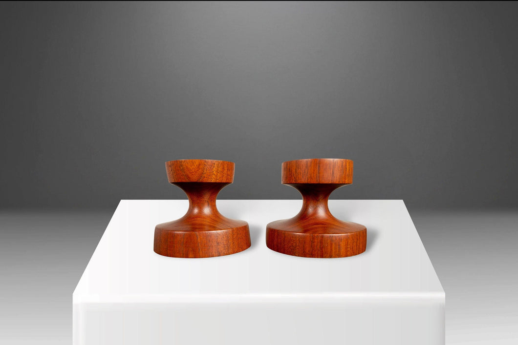 Set of Two (2) Danish Mid Century Modern Candlestick Holders in Walnut by Rude Osolnik Signed, Denmark, c. 1960s-ABT Modern