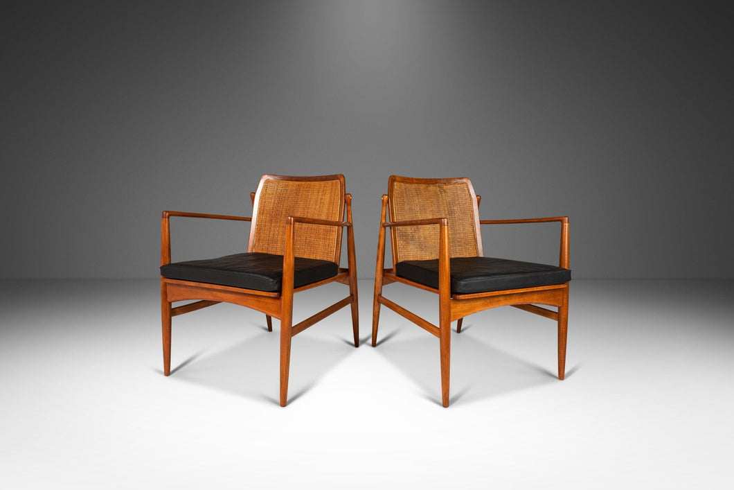 Set of Two (2) Danish Modern Lounge Chairs w/ Cane Backs by Ib Kofod Larsen for Selig, Denmark, c. 1960's-ABT Modern