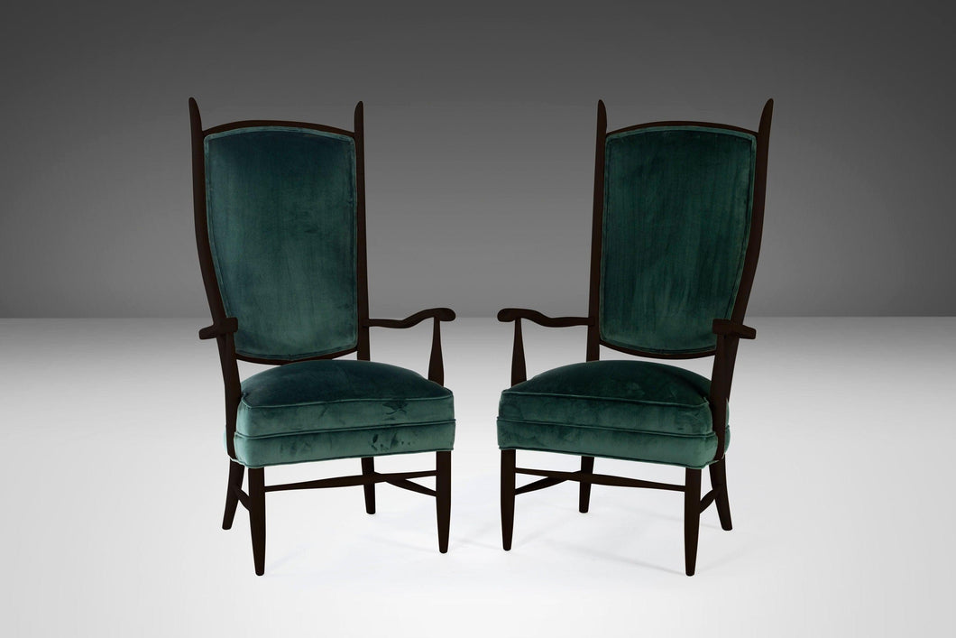 Set of Two (2) Ebonized Maxwell Royal American High Back Upholstered Chairs, USA, c. 1950's-ABT Modern