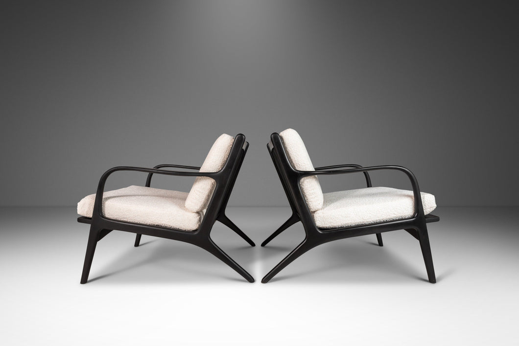 Set of Two ( 2 ) Ebonized Model 2315-C Lounge Chairs in Bouclé by Adrian Pearsall for Craft Associates, USA, c. 1960's-ABT Modern