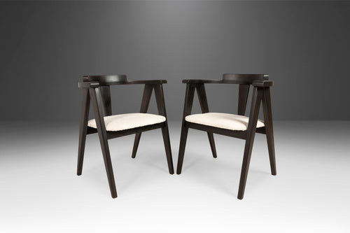 Set of Two (2) Ebonized Oak Compass Dining Chairs after Alan Gould for Knoll in New Boucle Upholstery, USA, c. 1960's-ABT Modern