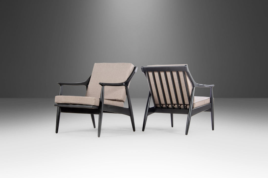Set of Two (2) Ebony Danish Modern Lounge Chairs by Paoli in Knit Stone Grey Fabric, c. 1960s-ABT Modern