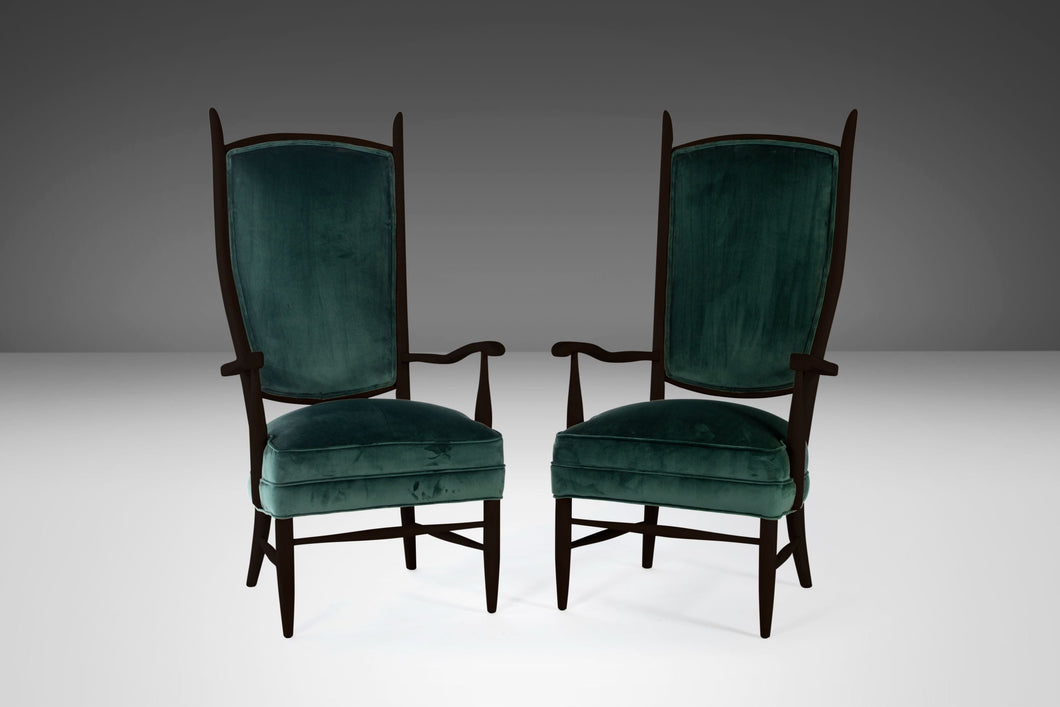 Set of Two (2) Ebony Maxwell Royal American High Back Upholstered Chairs, USA, c. 1950's-ABT Modern