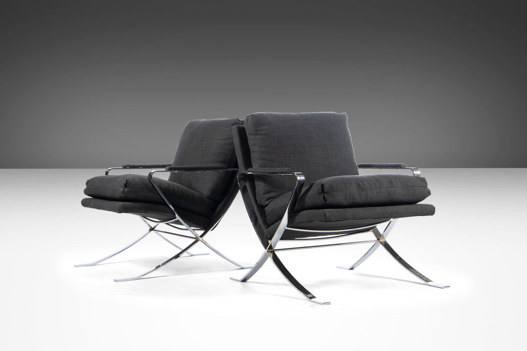 Set of Two (2) Flair Lounge Chairs by Bernhardt Flair in Chrome, USA, c. 1970's-ABT Modern