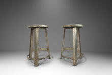 Load image into Gallery viewer, Set of Two (2) French Hammered Solid Aluminum Industrial Counter Height Bar Stools, France, c. 1970&#39;s-ABT Modern
