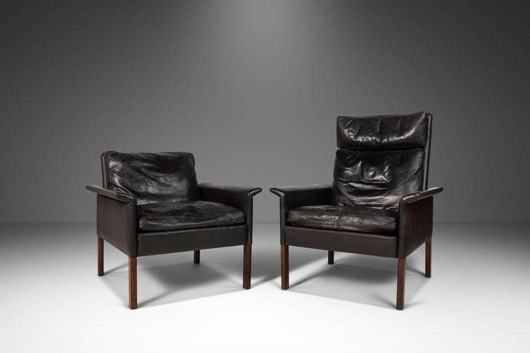 Set of Two (2) His and Her Model 500 Lounge Chairs in Rosewood and Distressed Vintage Leather by Hans Olsen for CS Møbler, Denmark, c. 1960s-ABT Modern