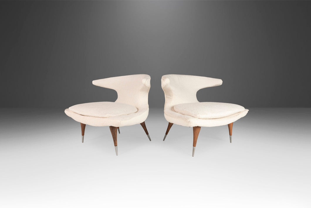Set of Two (2) Horn Chairs by Karpen of California Newly Upholstery in White Bouclé, USA, c. 1960's-ABT Modern