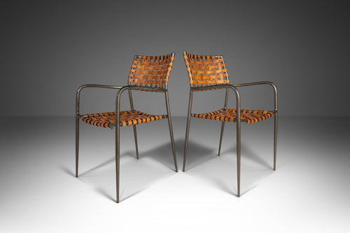 Set of Two (2) Italian Patinaed Metal and Leather Strap Armchairs, c. 1970s-ABT Modern