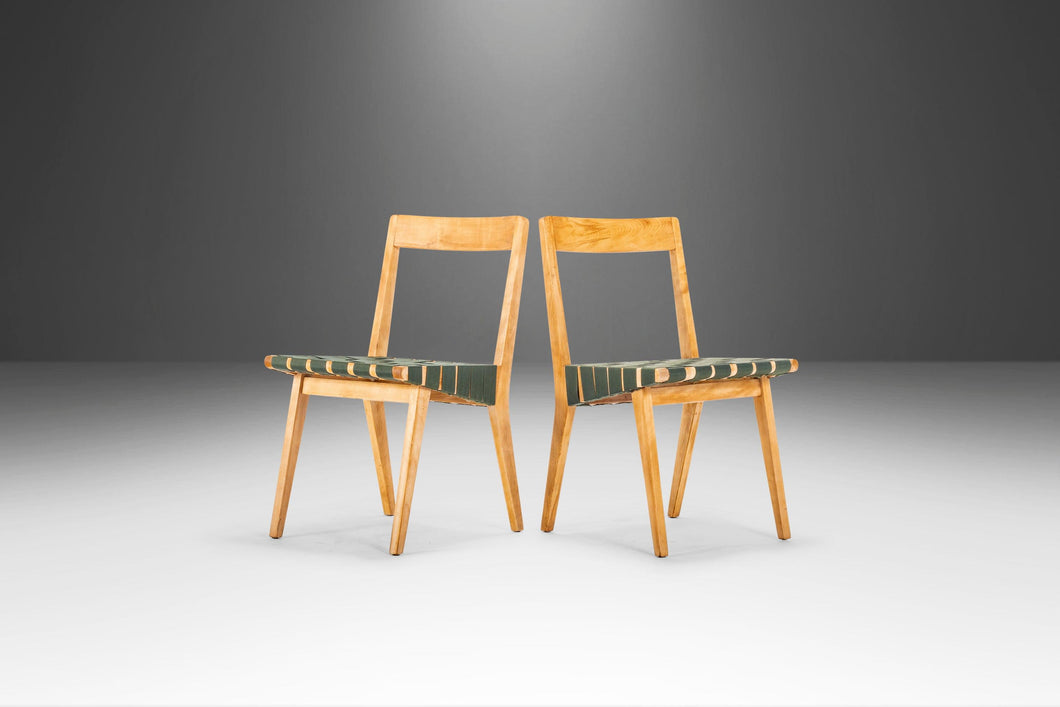 Set of Two (2) Jens Risom for Knoll Model 666 Side Chairs in Birch and Green Strapping, USA, c. 1960's-ABT Modern
