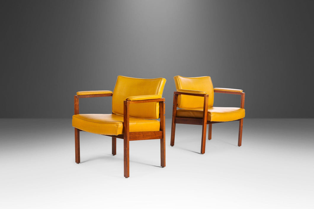 Set of Two (2) Lounge Chairs in Walnut & Original Mustard Fabric in the Manner of Jens Risom, USA, c. 1960's-ABT Modern