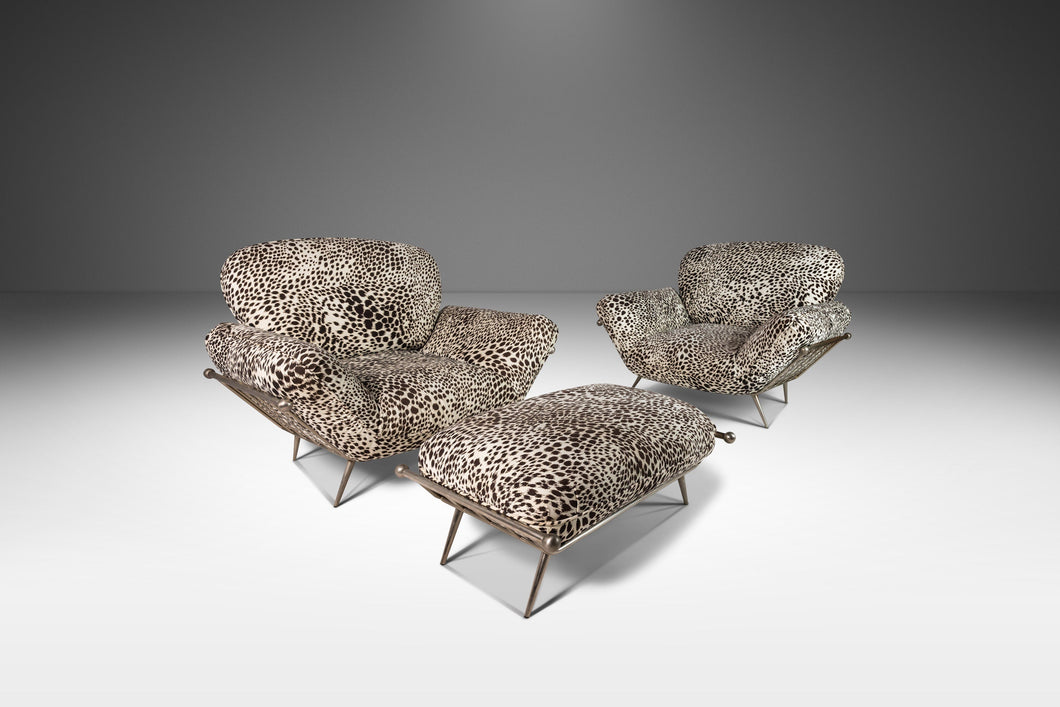 Set of Two (2) Lounge Chairs w/ Matching Ottoman in Animal Print for Carson's Attributed to Milo Baughman, USA, c. 1980's-ABT Modern
