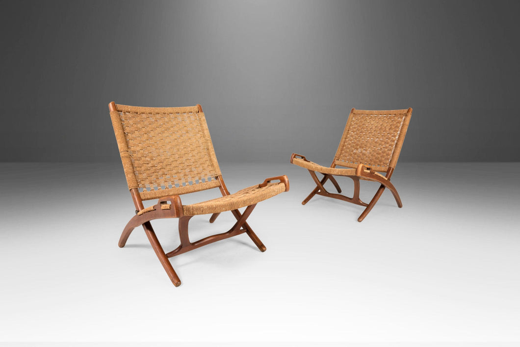 Set of Two (2) Low Profile Folding Chairs in Walnut & Paper Chord After Hans Wegner, c. 1960s-ABT Modern