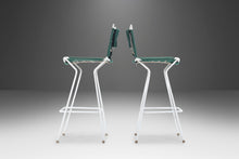 Load image into Gallery viewer, Set of Two (2) Mid Century Modern Bar Height Barstools in Forest Green Canvas on Wrought Iron Metal Frames, c. 1960&#39;s-ABT Modern
