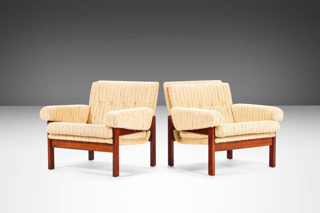 Set of Two (2) Mid Century Modern Low Profile Lounge Chairs in Rosewood and Nubby Original Fabric, Denmark, c. 1960s-ABT Modern