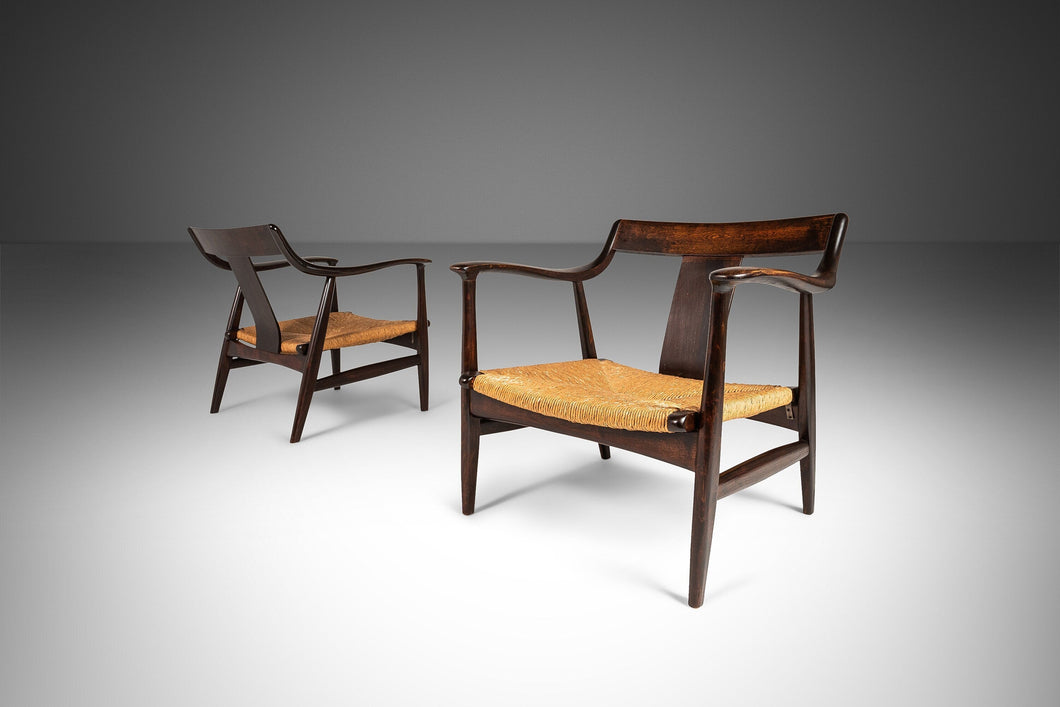 Set of Two (2) Mid Century Modern Low Profile Lounge Chairs w/ Original Thrush Seat, Japan, 1960's-ABT Modern