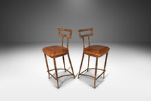 Load image into Gallery viewer, Set of Two (2) Mid Century Modern Substantial Campaign Bar Height Bar Stools by Maitland-Smith, c. 1980&#39;s-ABT Modern
