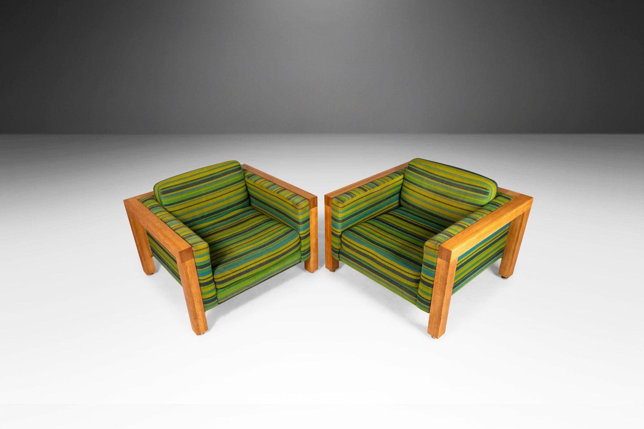 Set of Two (2) Modernist Cube Chairs / Club Chairs in Original Striped
