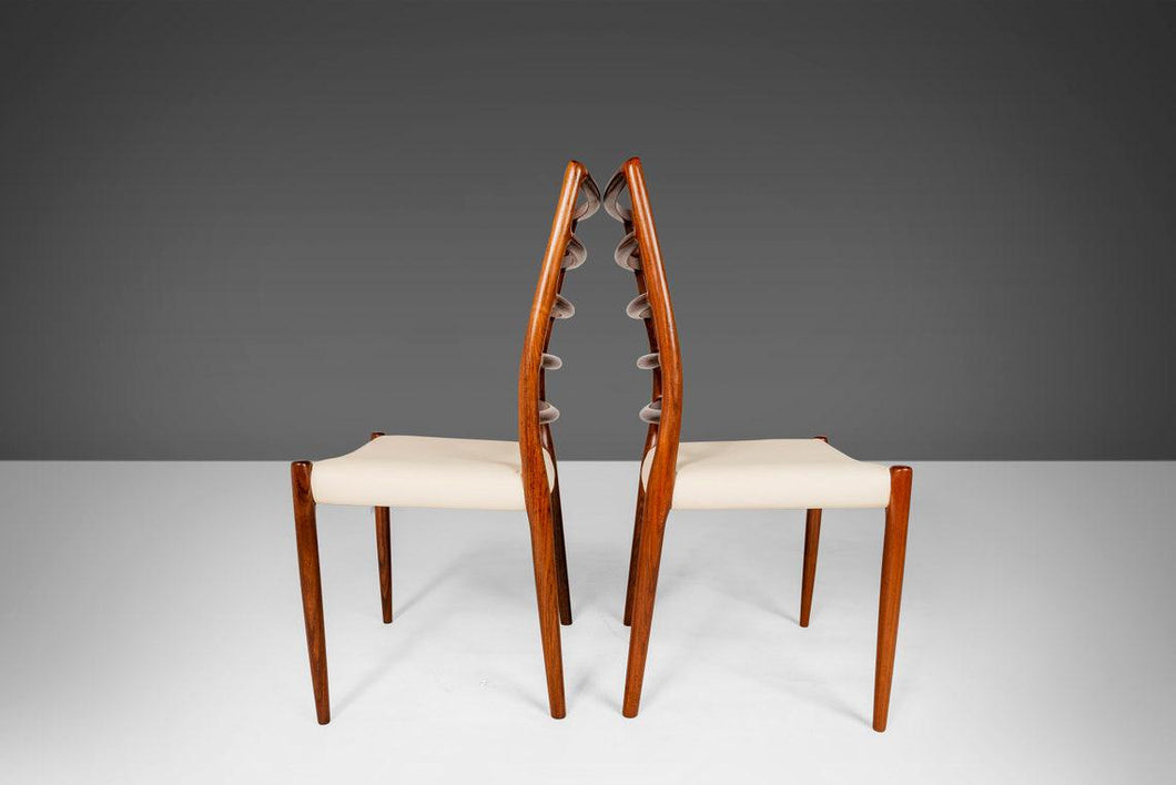 Set of Two (2) Niels Møller for J.L. Møllers Møbelfabrik Model No. 82 Chairs in Rosewood and White Leather, Denmark-ABT Modern