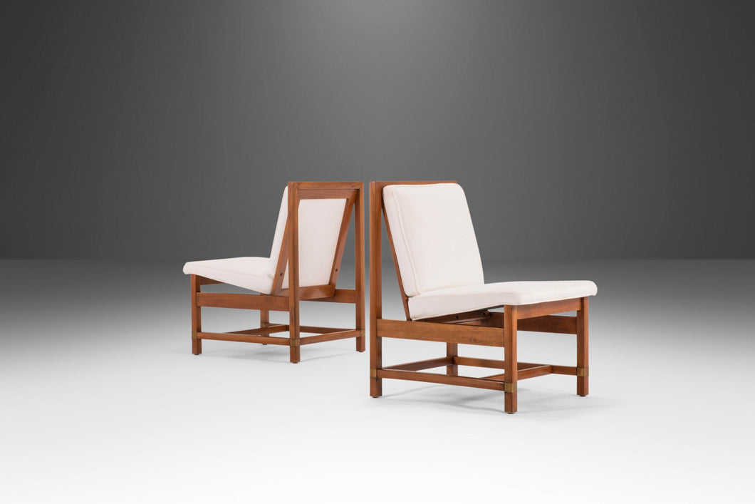 Set of Two (2) Oak Accent Chairs by Hickory Newly Upholstered in Knoll Ivory Boucle Fabric, USA, c. 1960's-ABT Modern