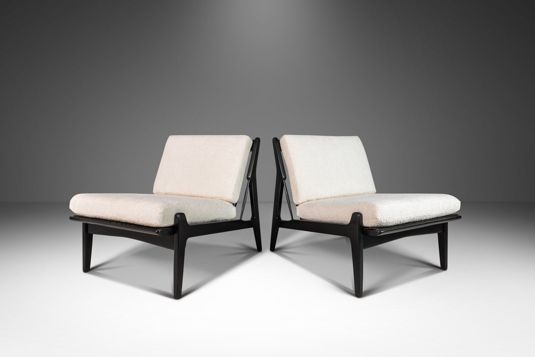 Set of Two (2) Rare Ebonized Lounge Chairs in Bouclé by Ib Kofod Larsen for Selig, Denmark, c. 1950's-ABT Modern