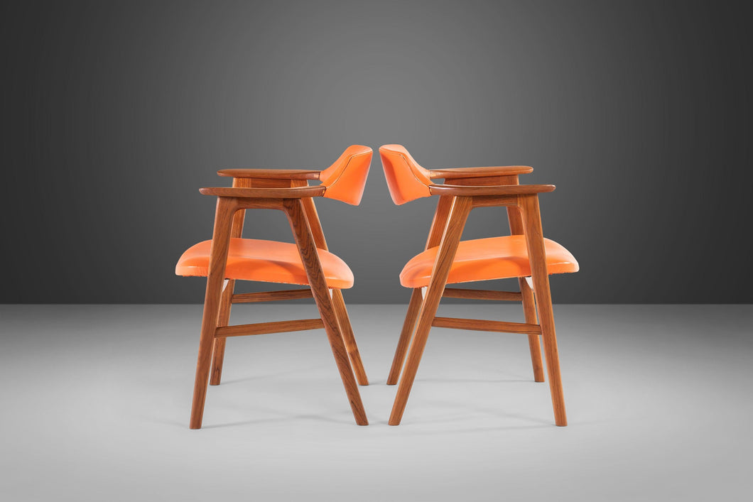 Set of Two (2) Rare Model 42 Arm Chairs in Teak and Vinyl by Erik Kirkegaard for Høng Stolefabrik, Denmark, c. 1950's-ABT Modern