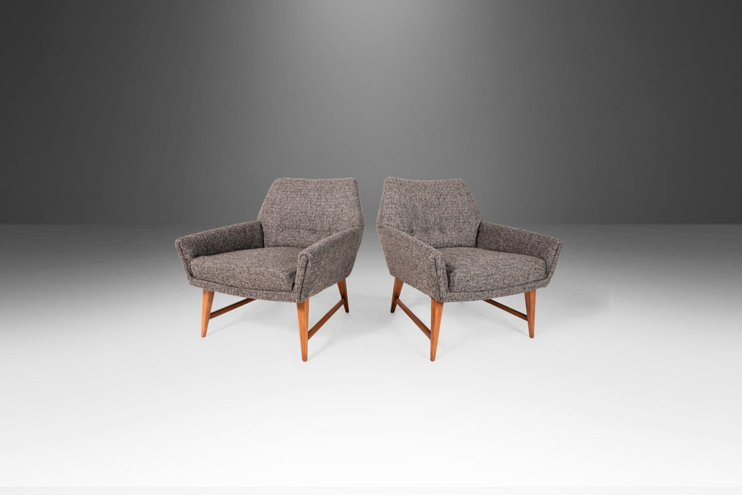 Set of Two (2) Restored Lounge Chairs After Gio Ponti Newly Upholstered and Set on an Angular Walnut Base, Italy, c. 1960's-ABT Modern