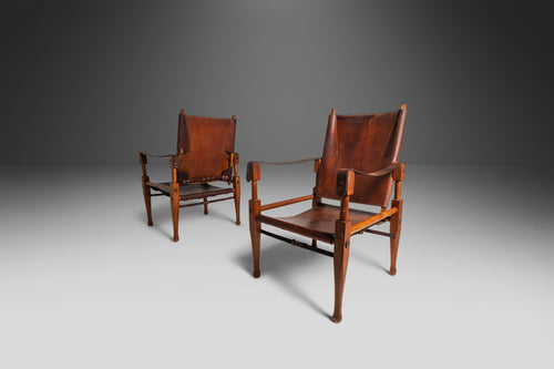 Set of Two (2) Safari Chairs by Wilhelm Kienzle for Wohnbedarf in Original Patinaed Leather, Switzerland, c. 1950's-ABT Modern