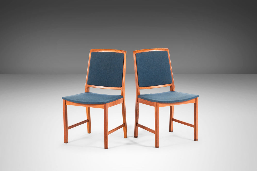 Set of Two (2) Side Chairs in Teak & Original Blue Knit Fabric by Skaraborgs Mobelindustri, Sweden, c. 1960's-ABT Modern