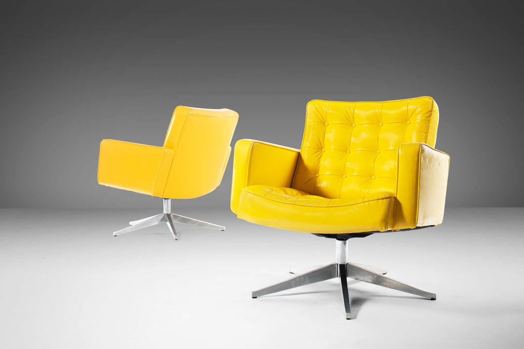 Set of Two (2) Swivel Lounge Chairs in Canary Yellow by Vincent Cafiero for Knoll, USA, c. 1960's-ABT Modern