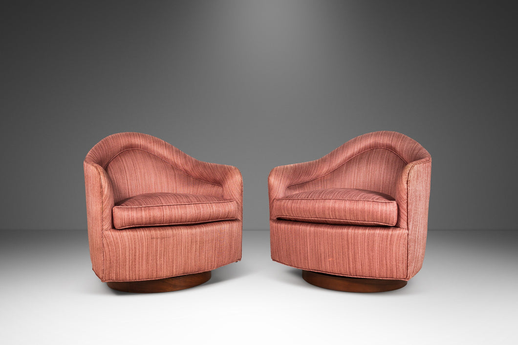 Set of Two ( 2 ) Swivel Tub Chairs by Adrian Pearsall for Craft Associates in Original Pink Upholstery, USA, c. 1960s-ABT Modern