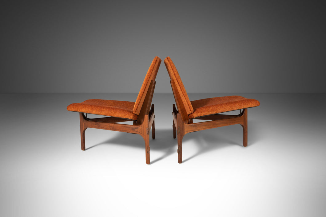 Set of Two ( 2 ) Triangular Low Profile Chairs in Walnut by John Keal for Brown Saltman, USA, c. 1950's-ABT Modern