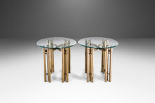Load image into Gallery viewer, Set of Two (2) Tubular Hollywood Regency End Tables in Gold w/ Glass Tops, USA, c. 1980&#39;s-ABT Modern
