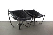 Load image into Gallery viewer, Set of Two (2) Vintage Black Leather Sling Lounge Chairs by Odd Knutsen with Metal Bases-ABT Modern
