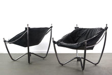 Load image into Gallery viewer, Set of Two (2) Vintage Black Leather Sling Lounge Chairs by Odd Knutsen with Metal Bases-ABT Modern
