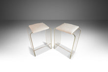 Load image into Gallery viewer, Set of Two ( 2) Waterfall Shaped Lucite Bar Height Barstools in Bouclé After Charles Hollis Jones, USA, c. 1980s-ABT Modern
