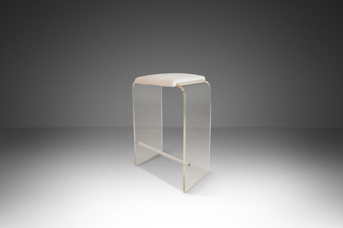 Set of Two ( 2) Waterfall Shaped Lucite Bar Height Barstools in Bouclé