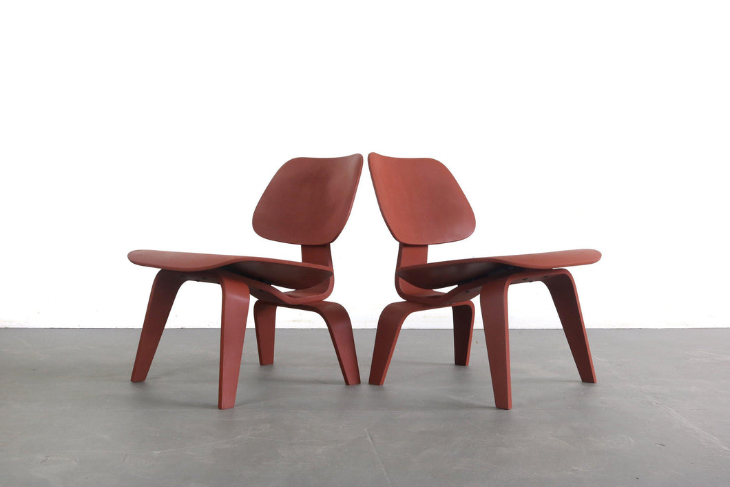 Set of Two Custom Charles and Ray Eames for Herman Miller LCW Lounge Chairs Powder Coated in Rust Red-ABT Modern