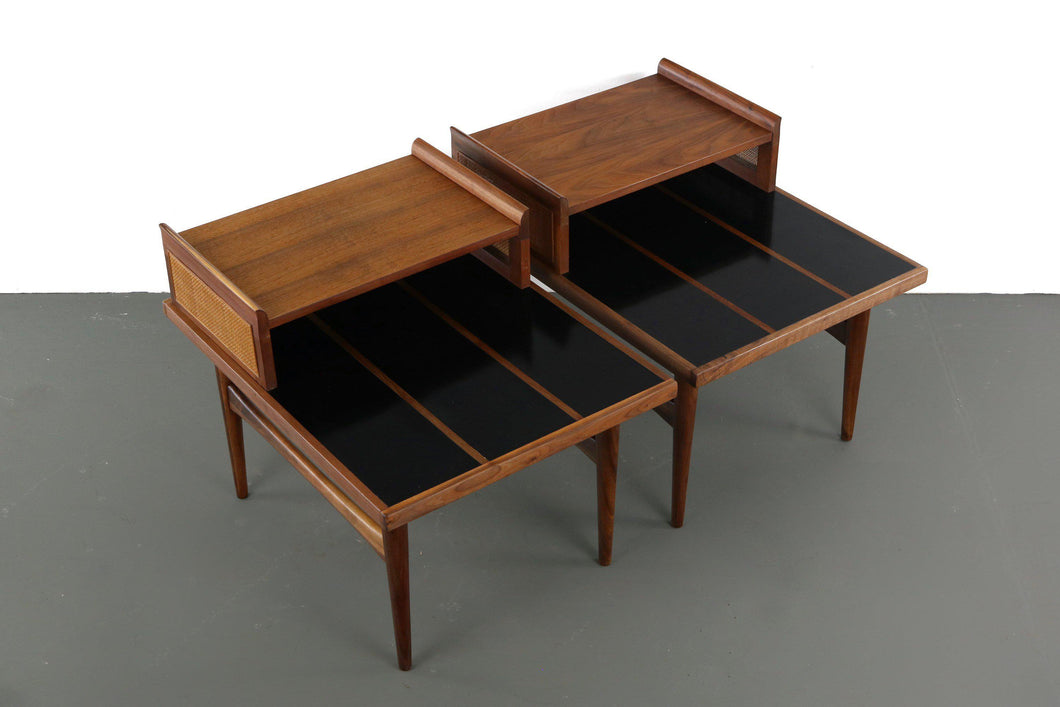 Set of Two Founders End tables / Night stands in Walnut and cane-ABT Modern