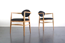 Load image into Gallery viewer, Set of Two Mid Century Modern Accent Chairs in Blonde Oak and Black Upholstery-ABT Modern
