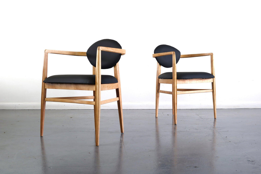 Set of Two Mid Century Modern Accent Chairs in Blonde Oak and Black Upholstery-ABT Modern