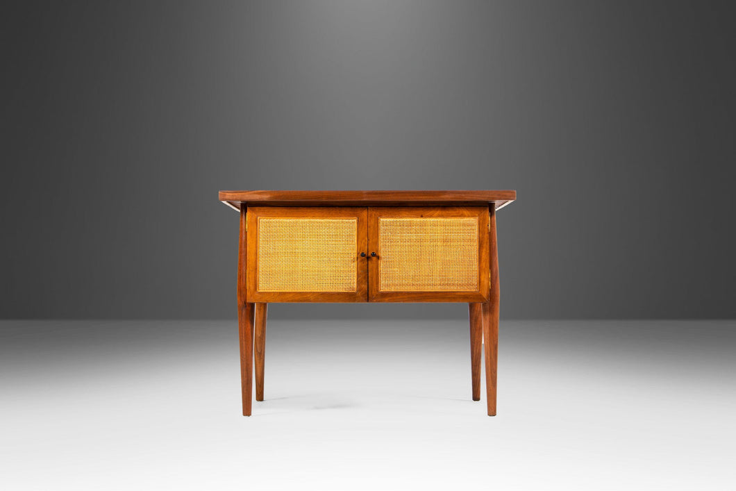 Square End Table / Coffee Table in Cane and Walnut by Jack Cartwright for Founders, USA, c. 1960's-ABT Modern